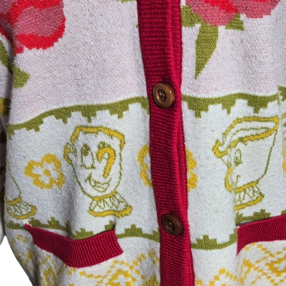 Disney Beauty And The Beast Red and Green Floral Cardigan